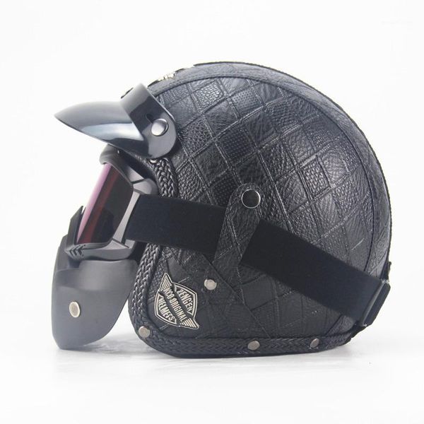 Motocross Kask Maskesi Ayrılabilir Gözlük ve Ağız Filtresi Açık Yüz Motosiklet Yarım Kask Için Mükemmel Vintage Helmets1