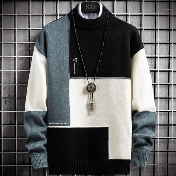 

new winter cashmere warm sweater men turtleneck mens pullover patchwork slim fit sweaters knitted men's christmas jumper1, White;black