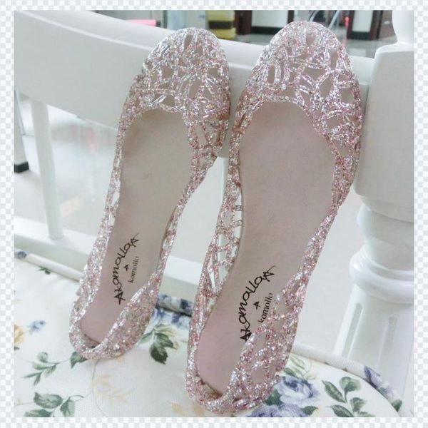 

sandals women jelly shoes lady's garden beach hollow flats summer style comfortable bling silver black size 36-40