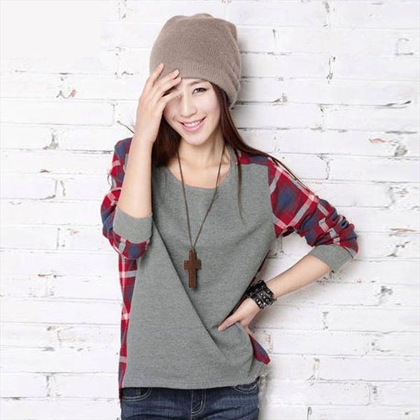 

big size women fashion pullovers long sleeve plaid pullover girl sweater fashion for women s xxl b16e, White;black