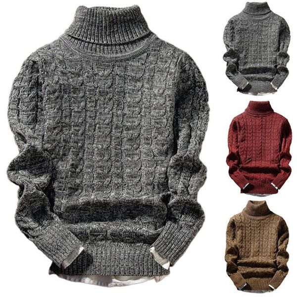 

men solid color winter turtle neck long sleeve twist braid slim knitted sweater casual, White;black