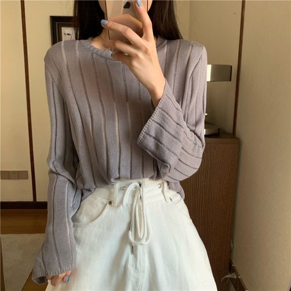 

apbdz round autumn new korean 2020 t-shirt jacketjacket jacket neck loose and slimversatile hollow out perspective sunscreen sleeve long t-s, White;black