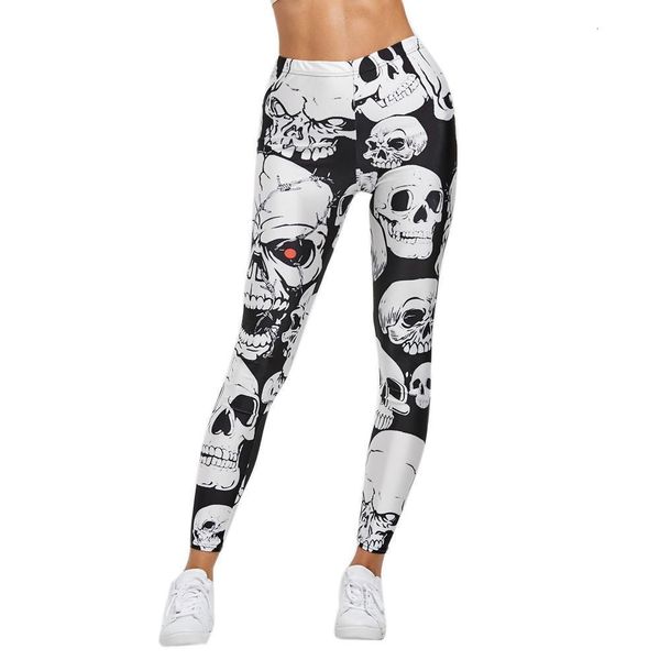 

women leggings 2019 fashion casual skull print leggings slim bodycon workout stretch trouse legins high waist leggings #38, Black