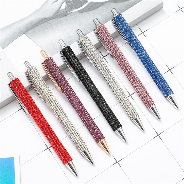 Rhinestone Bling Metal Ballpoint Pens Inchiostro Nero Punto medio 1mm Penna regalo per Natale Compleanno per matrimonio XBJK2112