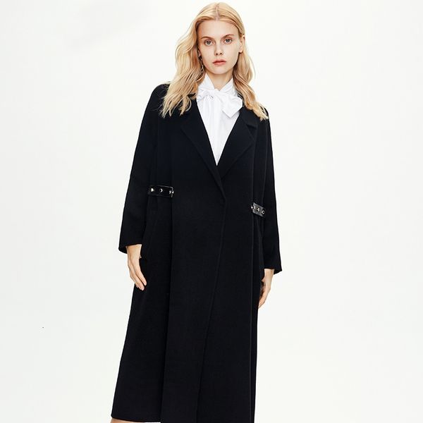 

2021 new autumn thick loose style long woolen 100% casehmere women warm coat feminino 5e2y, Black