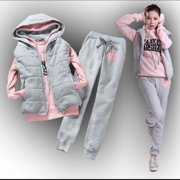 

autumn and winter new fashion women suit women's tracksuits casual set with a hood fleece sweatshirt three pieces set 201110, White
