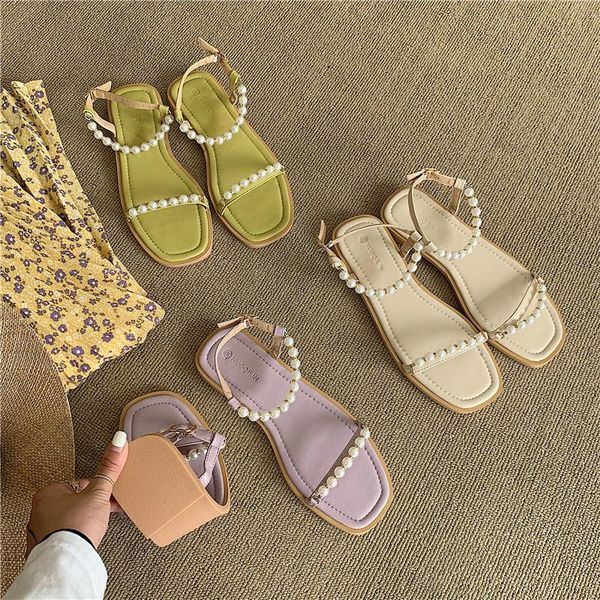

2021 sandals clear heels all-match flat summer shoes woman suit female beige buckle strap new fashion without comfort girls blac, Black