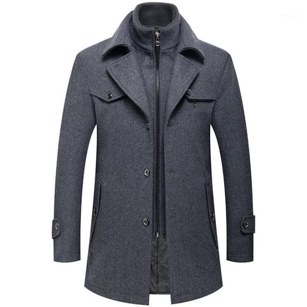 

autumn winter men's wool jacket autumn mens long windproof wool coat casual thick slim jacket male1, Black