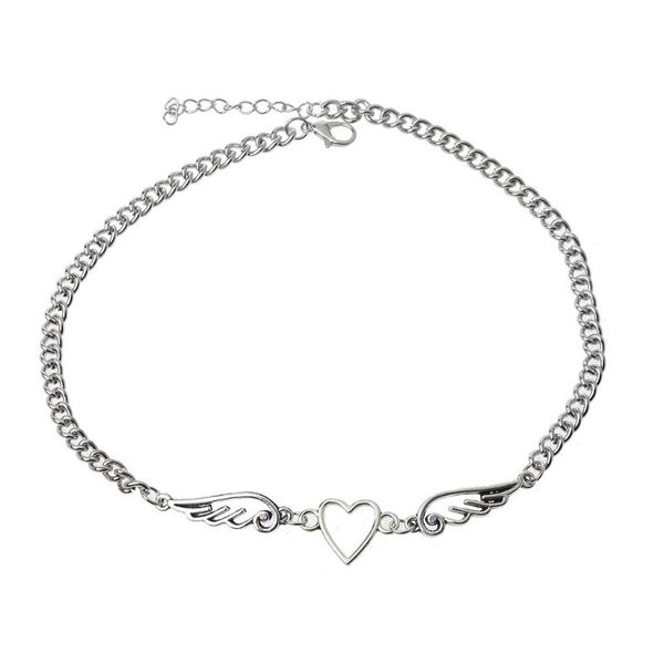 

punk heart feather metal choker necklace women harajuku angel feather pendant, Silver