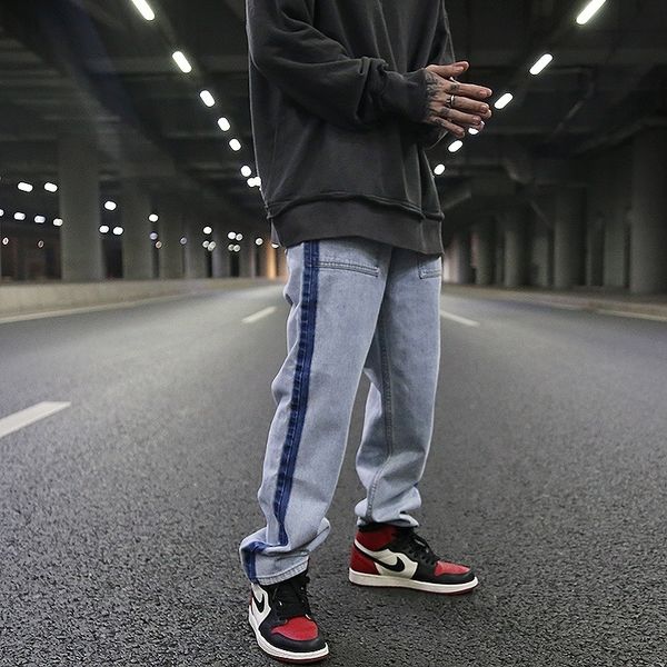 

oem new style pent stock dropshipping straight fit leg stripe men jeans