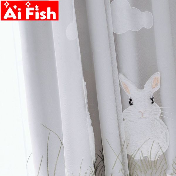 

white flocking pattern cartoon bedroom window curtains for baby kids gray solid curtain drapes for living room #40
