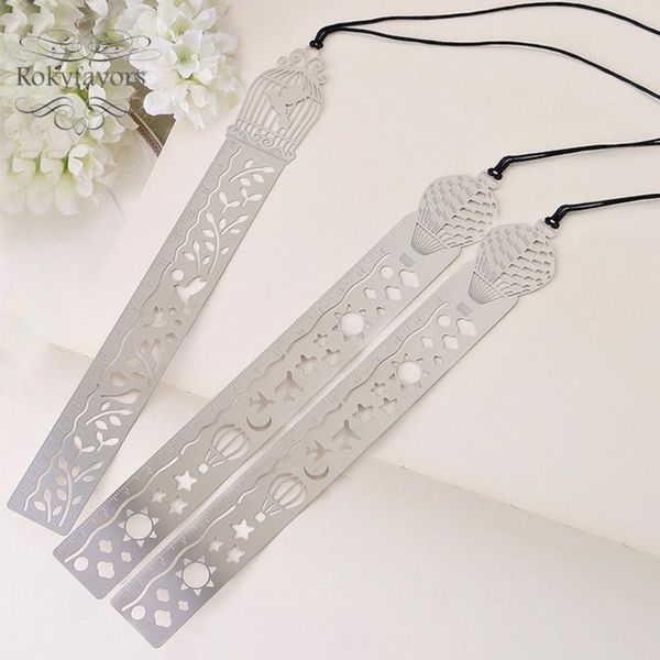 

4pcs 3in1 hollow out stainless steel bookmark with bird cage or air balloon shape kids party favors gradulation giveaways