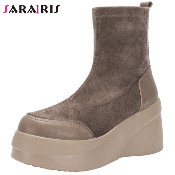 

boots sarairis patchwork thick bottom flock women black fashion casual design ladies brand platform ankle shoes