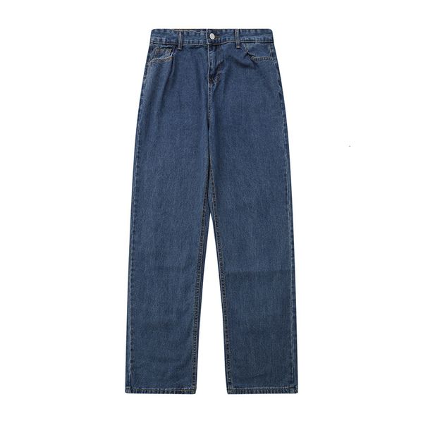 

washed and used solid color jeans men's fashion brand loose straight street trend casual pants, Blue
