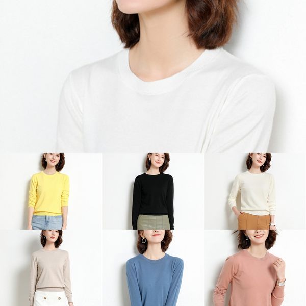 

весной и осенью тонкий свитер с длинным рукавом шеи экипажа свитер женский свободный и универсальный корейский трикотажные рубашки дна верхн, White;black