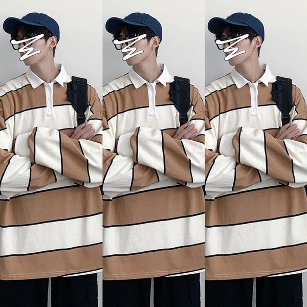 

6c6vx потерять 2020 пар полосатых рубашек поло случайной весна молодежь студенты весна пара 2020 полосатых рубашки поло отворот пальто coatc, Black