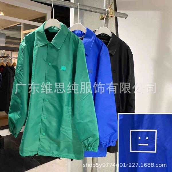 

hip hop nordic niche acne 2022 spring and summer new back big smile face print lapel windbreaker medium length jacket thin coat, Black;brown
