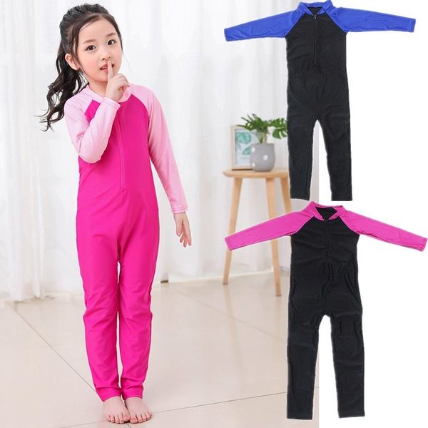 

arab girls muslim swimwear islamic children one-piece suits modest swimsuits dubai turkey islam beach wear swimming diving suits, White