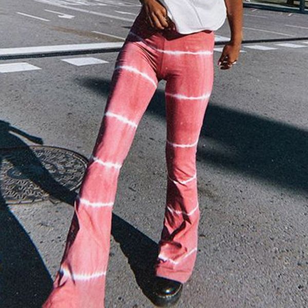 

oeak women's tie dye flared high-waist trousers stripes casual loose slimming pants summer bottoms 2020