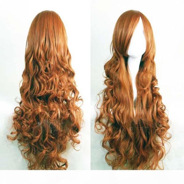 

gt;&gt;&gt;new fashion anime curly wavy long hair cosplay party wig, Black;brown