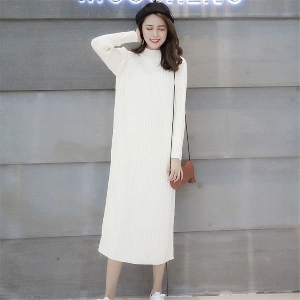 

elegant autumn winter warm knitted women korea loose sweater dresses ladies half turtleneck knit mid dress female c1009