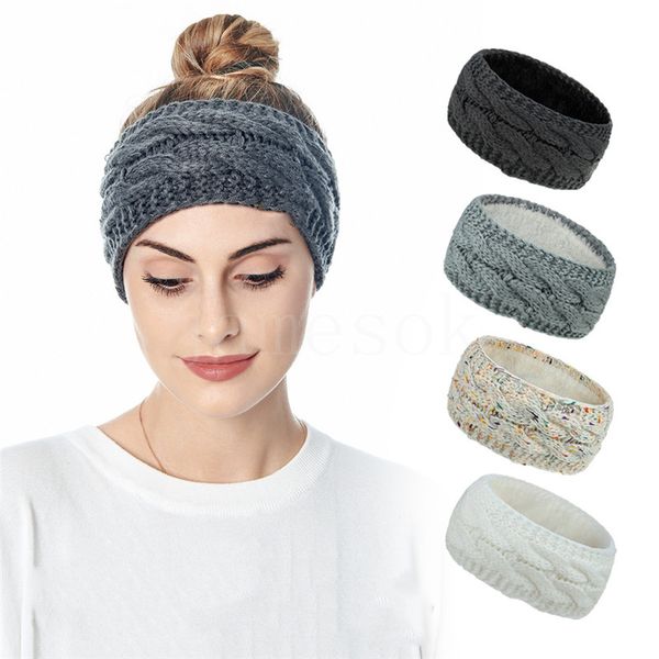 

knitted headband winter women lady warmer crochet turban head wrap plush earflaps elastic headwrap hairbands accessories db372, Blue;gray