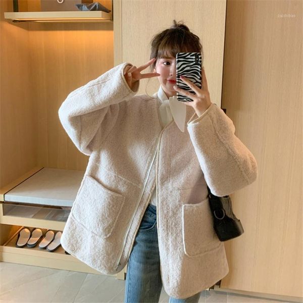 

patchwork faux fur coat winter jacket women solid faux lamb fur jacket warm thick fashion loose plush ladies fluffy1, Black