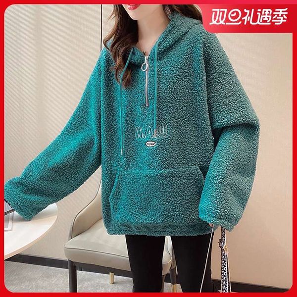 

cashmere sweater women's winter thickened hooded foreign style pullover top, Black