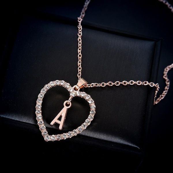 

2020 europe united states cross-border new products simple fashion rhinestone heart 26 letters love necklace, Silver