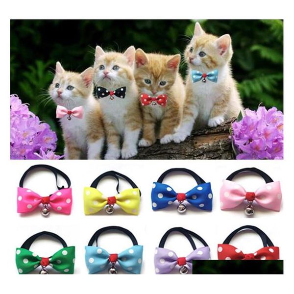 

new 100pcs/loot cute lovely pet dog bowknot tie bow necktie collar has the bell pet clothing dog cat puppy ic758 ip69d