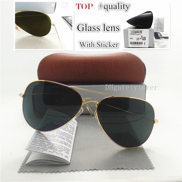 

luxury quality glass lens pilot classic sunglasses men women brand designer shade uv400 mirror 58mm 62mm sun glasses brown case box, White;black