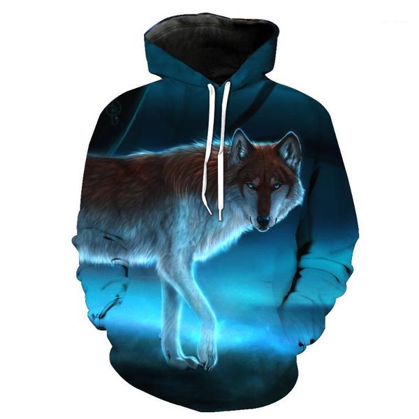

new wolf printed hat pocket cover men's tide hat men's wear printing blouse hoodies1, Black