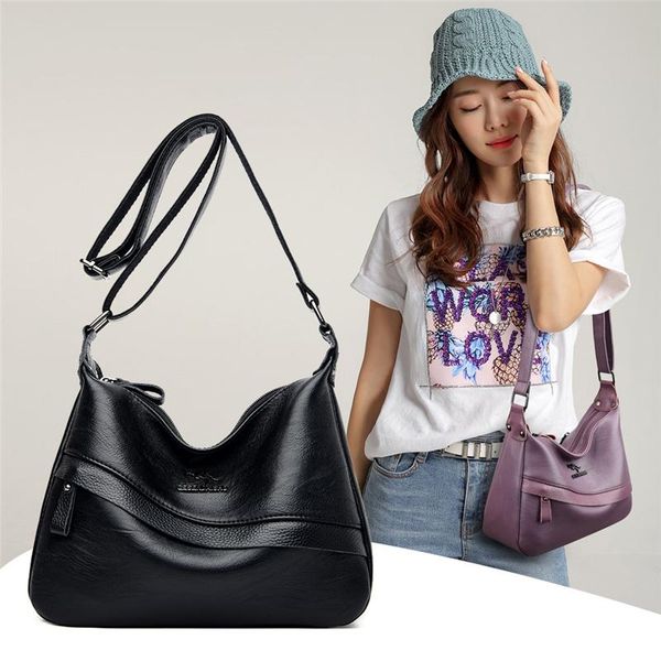 

2020 quality black women bucket bag vintage soft leather lady crossbody shoulder bags stylish zipper female shopper handbag sac