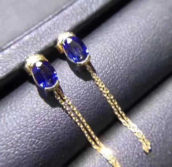 

stud valentine's day present 100% natural and real tanzanite earring 925 sterling silver fine jewelry, Golden;silver
