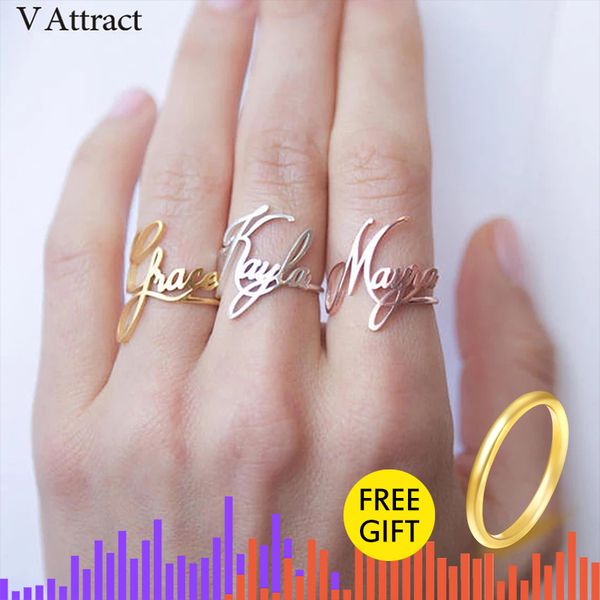 

stacking custom name ring personalized bijoux femme bridesmaid gift stainless steel jewerly adjustable bague wedding rings women 201006, Golden;silver