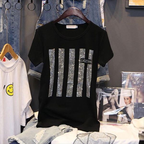 

short sleeve t shirt women summer clothes new 2020 fashion drilling printing loose cotton bottoming shirt pullovers female, White