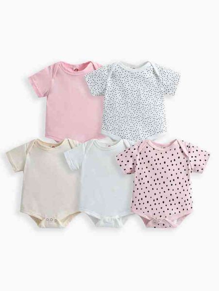 

baby 5pcs polka dot & dalmatian print bodysuit she, Blue
