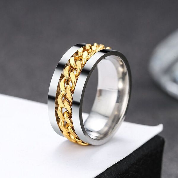 

men chain turn ring open beer titanium steel ring, Golden;silver