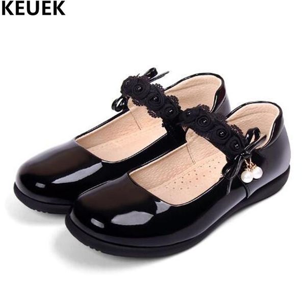 

new girls leather shoes black children party dance shoes princess flats comfortable toddler kids baby student dress 019, Black;grey