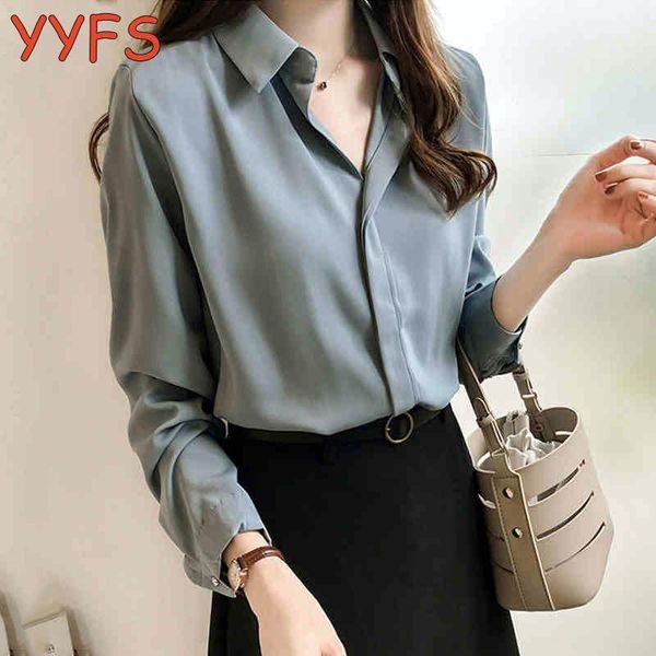 

womens and blouses solid chiffon blouse office shirt blusas mujer de moda 2021 causal long sleeve women shirts clothes 4xl1, White