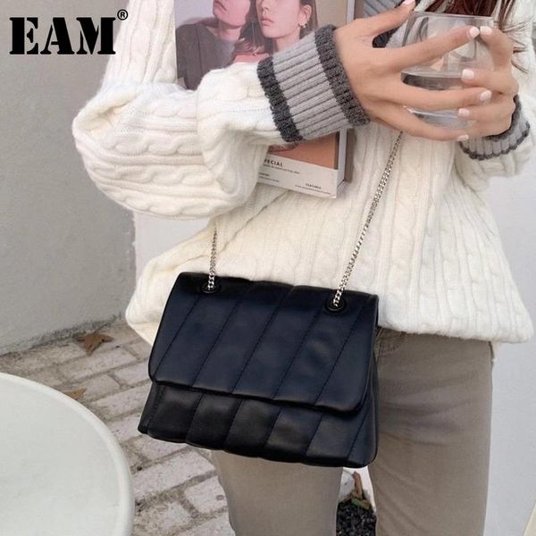 

shoulder bags [eam] women early spring chains pu leather flap personality all-match crossbody bag fashion tide 2021 18a1457