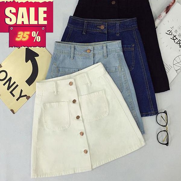 

2021 summer womens ladies a-line pencil denim min skirt high waist jeans harajuku pockets skirt black white high quality