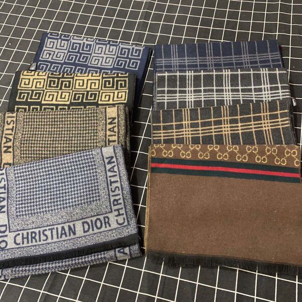 

scarf male autumn winter men's imitation cashmere scarf korean version of the print whitening thickening warmth collar fashion, Blue;gray