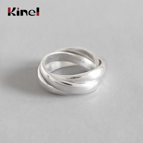 

kinel 925 sterling silver jewelry fashion chic open rings for women frosted dull dloss triple circle ins finger ring, Golden;silver