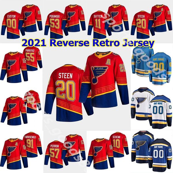 

new st. louis blues 2021 reverse retro hockey jerseys ivan barbashev jersey carl gunnarsson brett hull vladimir sobotka red custom stitched, Black;red