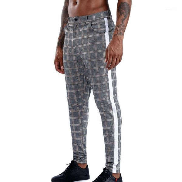 

men's pants plaid men trouser casual pant 2021 fashion harem jogger sweatpants streetwear side stripe pencil pantalon hombre1, Black