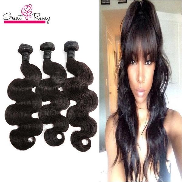 

greatremy 100% unprocessed brazilian human hair bundles natural color wavy body wave brazilian virgin hair weft extensions 3pcs lot dyeable, Black
