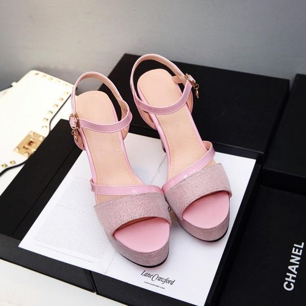 

big size 9  11 12 ladies summer platform sandals women shoes woman yuzui bright leather fabric waterproof table, Black