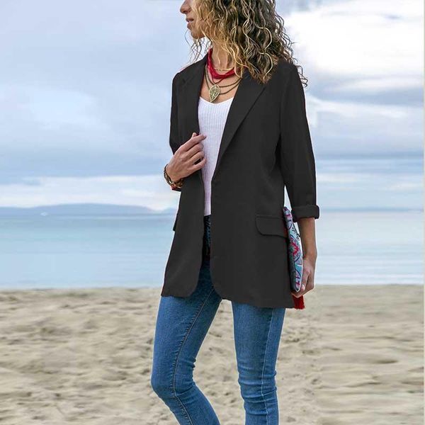 

women jacket 2020 ladies fashion green blazers lapel collar slim fit long sleeve cardigan casual solid blazer women, White;black