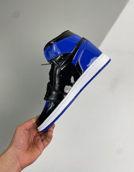 

(with box)2022 1 royal blue patent basketball shoes men women black blue 1s sneaker